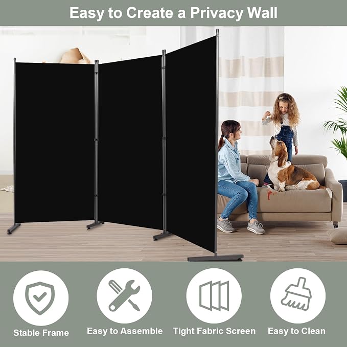 Room Divider 3 Panel Folding Privacy Screen, Round Pad Design Wall Divider | - Image 5