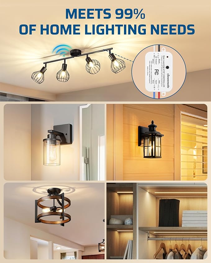 DEWENWILS Wireless Remote Light Switch, Expandable Wireless Wall Switch Kit, No Wiring, No WiFi, 100 Ft RF Range, Programmable, Remote Control Light Fixture for Lamps, Ceiling Lights, Fans