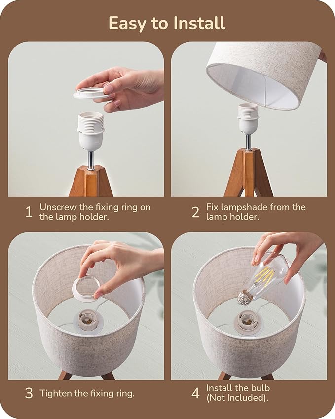 EDISHINE Tripod Table Lamp, Small Cute Bedside Lamp, 14.2 Inch, E26 Base | - Image 4