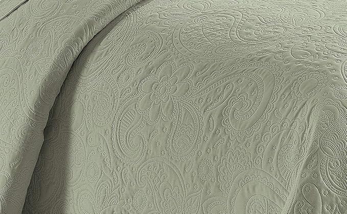 Linen Plus Embossed Coverlet Bedspread Set Oversized Solid Light Green - Image 2