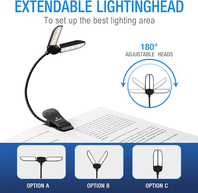 Vekkia 14 LED Book Light with Charger & Travel Case | Cover Both Page, - Image 6