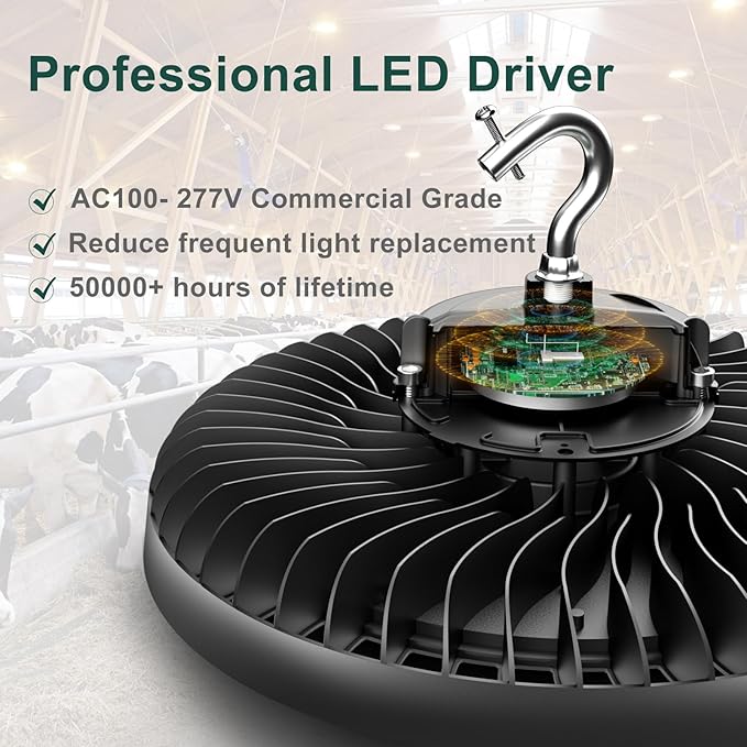 ACOHOOK 500W LED High Bay Light AC100-277V High Bay LED Light 5000K 75000LM UFO LED Lights with US Plug Suit for 30-60FT Height-𝟓𝐘𝐫𝐬 𝐖𝐚𝐫𝐫𝐚𝐧𝐭𝐲-3Pack