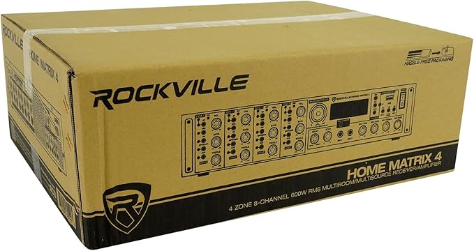 Rockville Home Matrix 4 600W Multi Room Receiver/Amplifier, 8-Channel (4 Zones), Bluetooth, USB, Optical, Coaxial, RCA, Mic Inputs