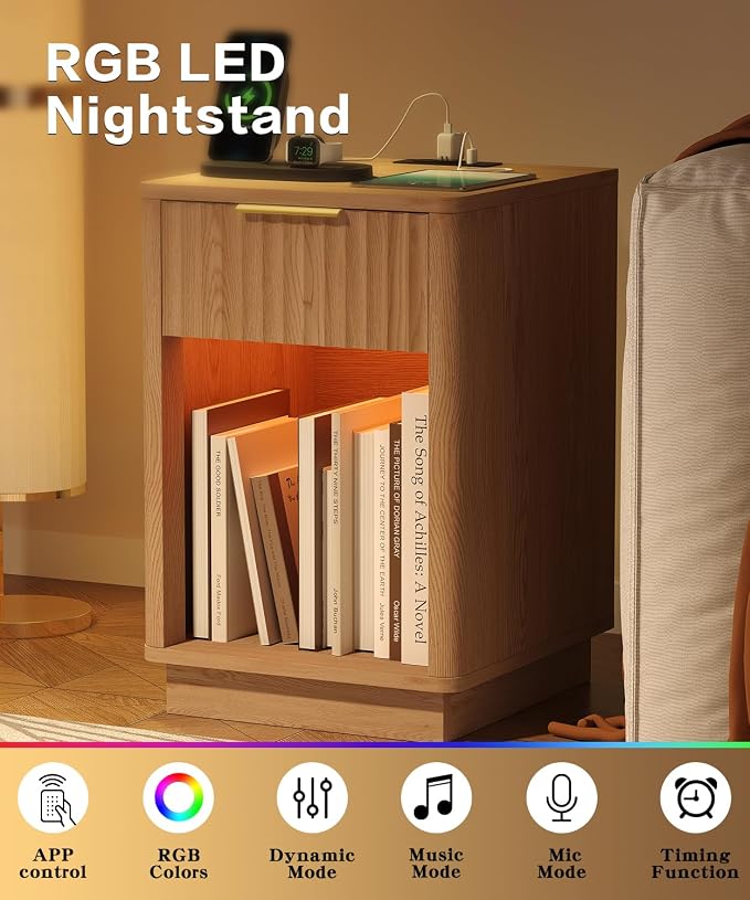 Akxomel Fluted Nightstand Bedside Table - Image 5