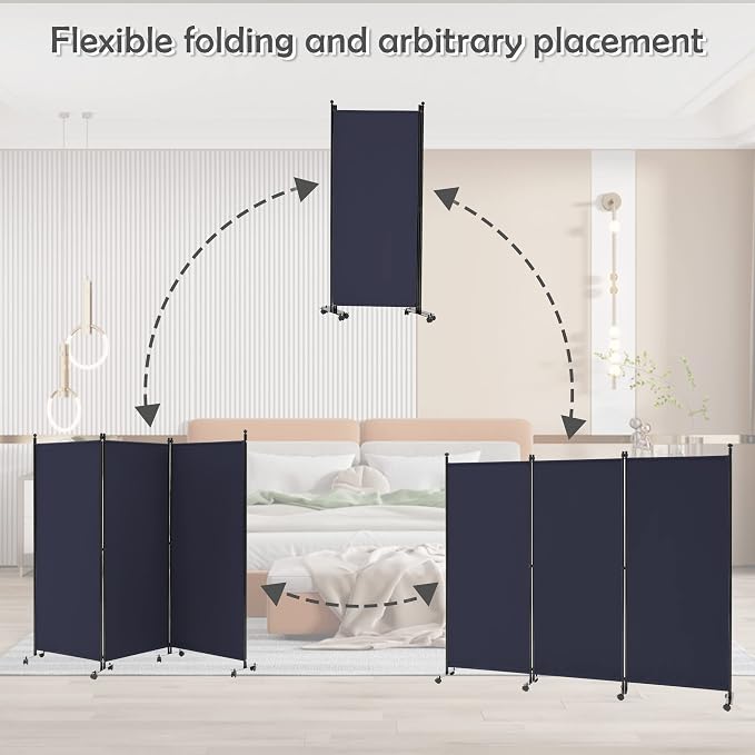 Spurgehom 3 Panel Rolling Room Divider, Folding Partition Privacy Screens | - Image 3