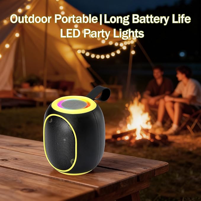 Portable Bluetooth Speaker – 8W HD audio quality, TWS stereo pairing, LED light show, compact and portable, suitable for outdoor use, can be used in cars, travel and parties, a cool teen gift(Yellow)