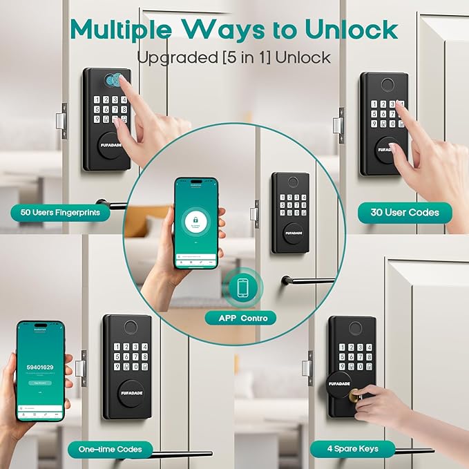 Digital Door Lock with Keypad Set - Fingerprint Door Lock with Keypad Set and 4 Keys - Digital Smart Locks for Front Door - Auto Lock - IP65 - High Security - Easy Install - Includes a Screwdriver