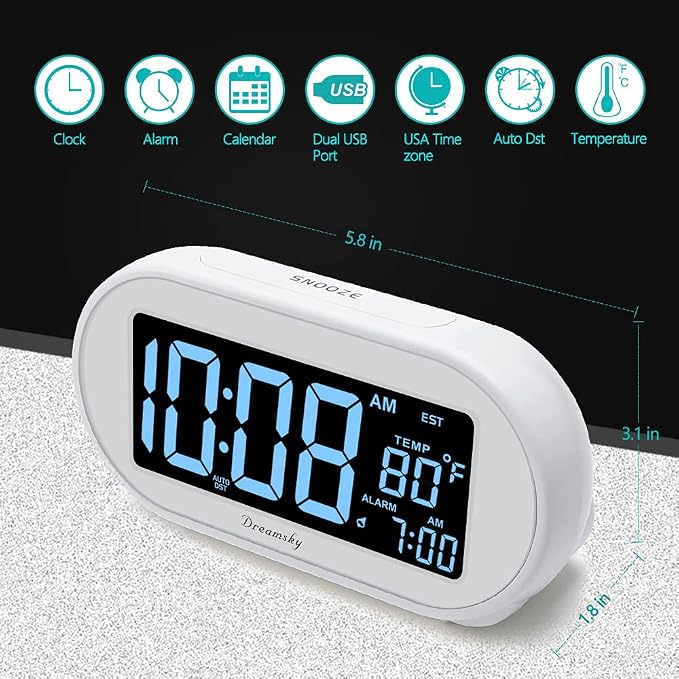 DreamSky Alarm Clocks for Bedrooms, Auto Set Digital Clock - Image 2