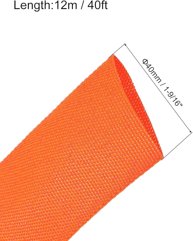 MECCANIXITY Braided Cable Sleeves Heat Shrinkable Fabric Sleeving, 1 9/16" 40ft Orange 2:1 Ratio Heat Shrinkable Cord Protector for Harness Cable, Network Cable Protection, Cable Management