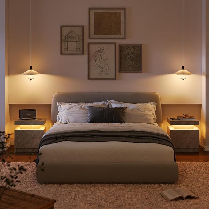 Modern Gray LED Nightstand for Bedroom Bedside Table - Image 6