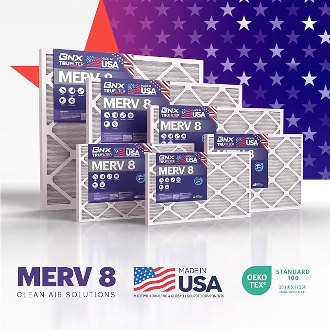 BNX TruFilter 20x30x1 Air Filter MERV 8 (4-Pack) - MADE IN USA – Dust & Pet Defense Electrostatic Pleated Air Conditioner HVAC AC Furnace Filters for Dust, Pet, Mold, Pollen MPR 600 – 700 & FPR 5