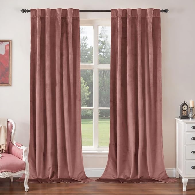 BGment Dusty Rose Pink Velvet Curtains 84 inches 2 Panels by BGment