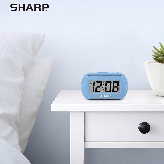 Sharp Battery Alarm Clock with Soft-Touch Case and Backlight, Light Blue | - Image 8