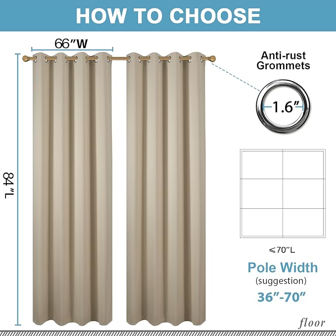 Diraysid Beige Grommet Blackout Curtains - Image 5