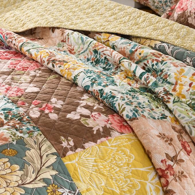 Autumn Dream Cotton Bedspread Yellow Floral Bedding Quilt Sets, King Size | - Image 3