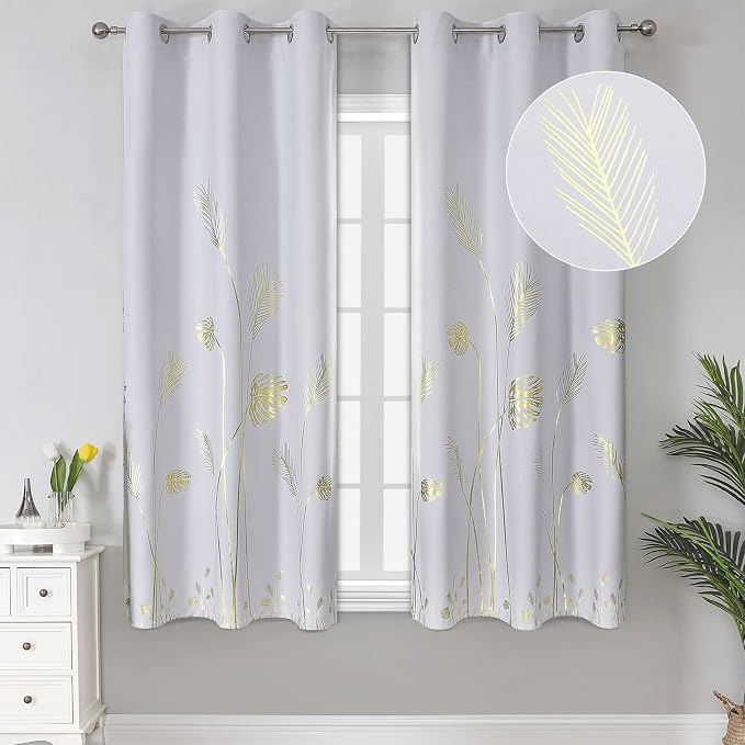 Greyish White Window Curtain Panels 63 Inches Palm Wheat Pattern Thermal by ESTELARTEXTILER