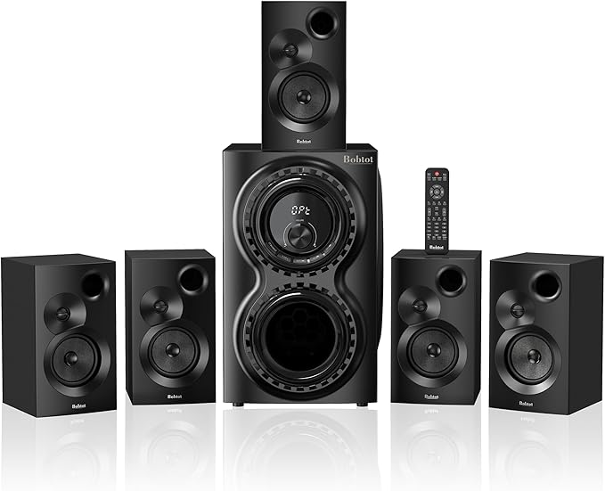 Bobtot Home Theater Sound System 5.1 Surround Sound Systems - 1400 Watts Peak Power 12" Subwoofer Strong Bass 5.1 Wired Home Audio Stereo Sound with Bluetooth ARC Optical Input for TV