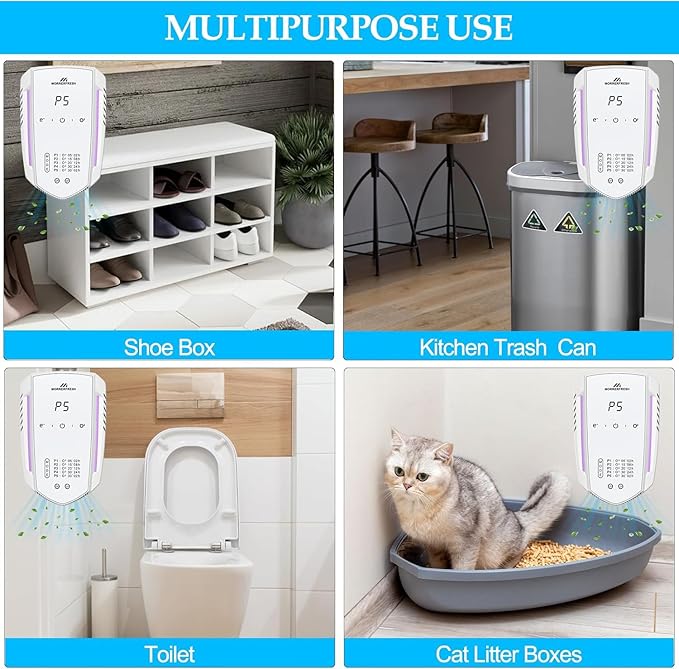 Morrerfresh Ozone Odor Eliminator for Strong Odor 99% Cat Litter Deodorizer Dog Poof Odor Removal Air Ionizers for Home Portable Air Purifier for Pets Toilet Wardrobe Shoe Garage Room Cabinet White