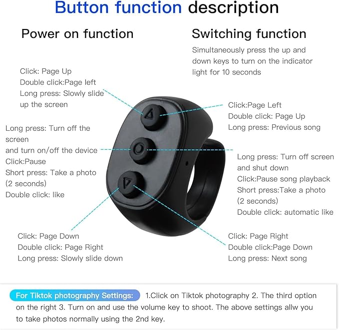HEKUTU Social Media Scrolling Ring Remote - Hands-Free Controller for T-ikT-ok Yout-ube IG - Black
