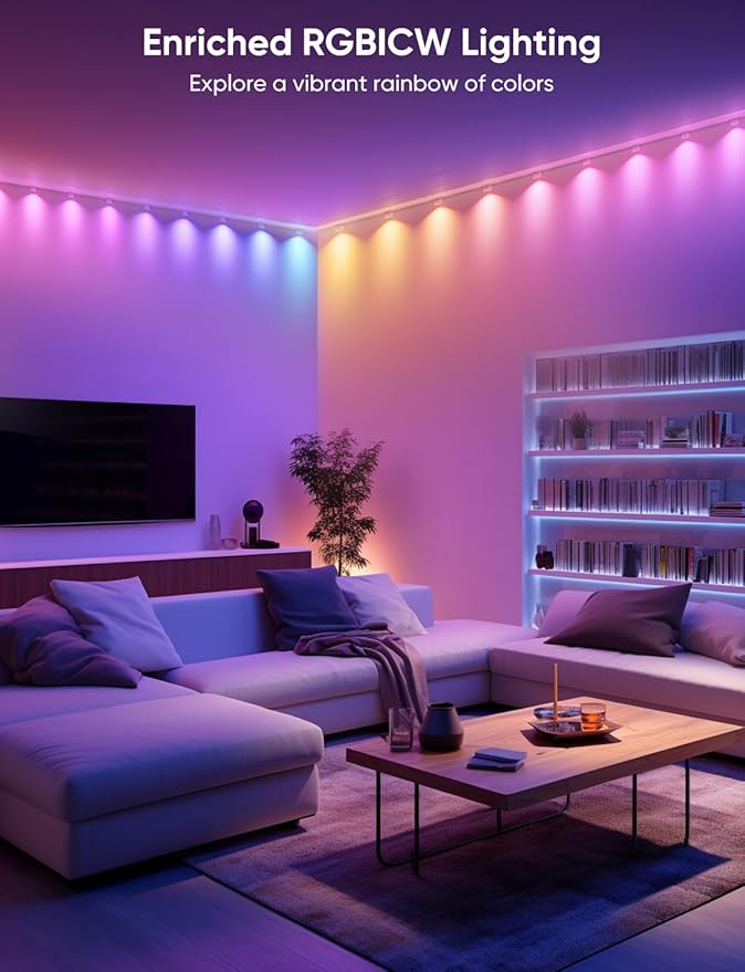 Smart RGB String Downlights, 30ft with 30 LED Smart LED String Lights Works with Alexa/Google, 111 Scene Modes, Color Changing Indoor Wall Light Fixture for Party, Children's room, Music Sync, White