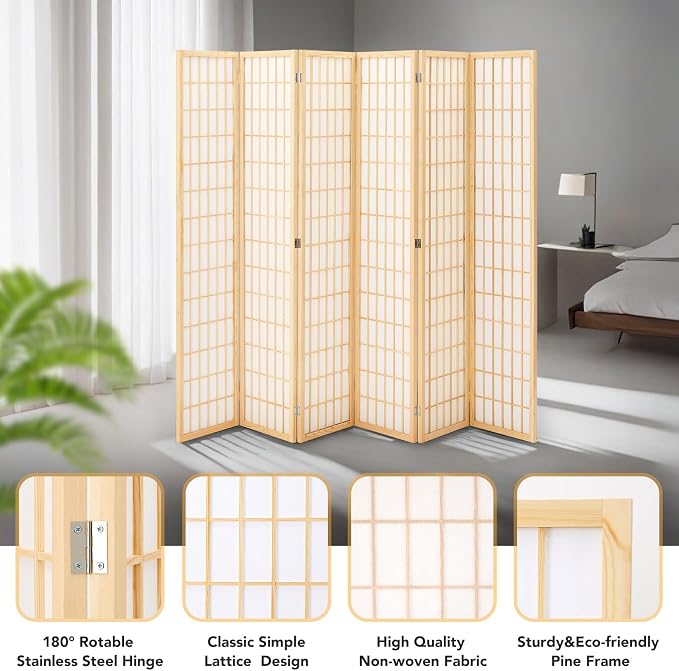 6Ft Room Divider Wall Shoji Screen, 6 Panel Folding Privacy Screen - Image 5