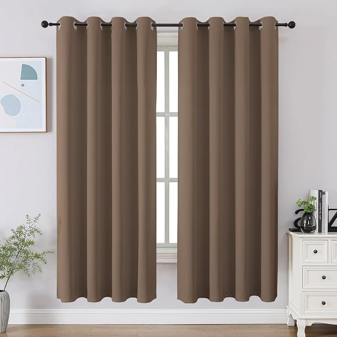 CUCRAF Khaki Blackout Curtains 63 inch Length 2 Panels Set, Room Darkening by CUCRAF