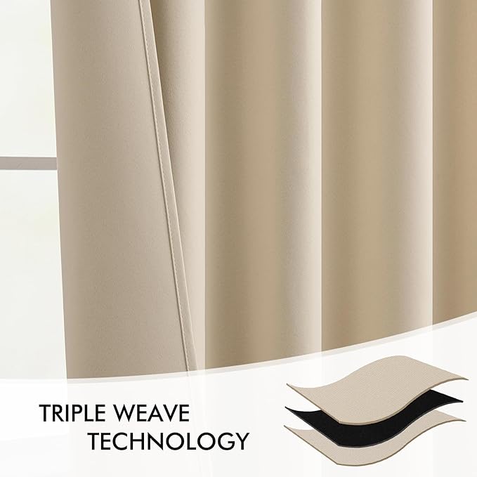 MIULEE Cream Beige Back Tab Blackout Curtains 52x80 Inch Length 2 Panel Set | - Image 7