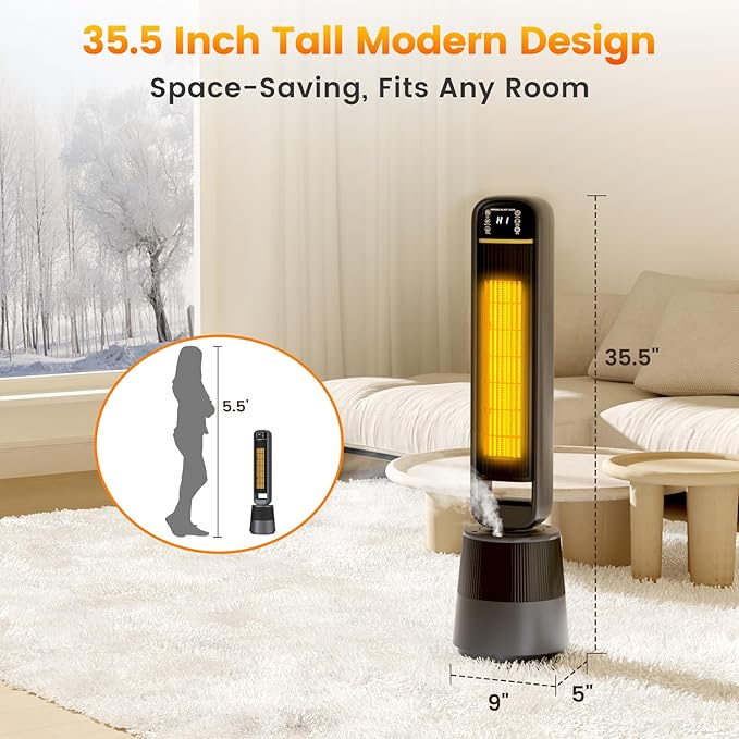 Auertech 35.5" Space Heater with Humidifier, 2 in 1 Electric Space Heater with 1.75L Water Tank, Oscillating Room Heaters with Dual-Fan & Thermostat, Space Heaters for Indoor Use Large Room, Bedroom