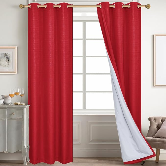 Diraysid 100% Blackout Curtains Red Linen Curtains - Image 6