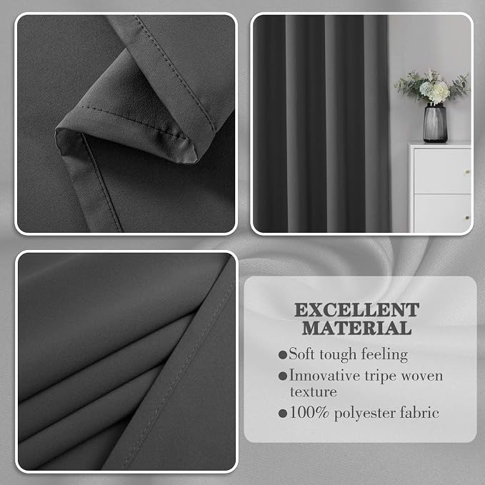CUCRAF Dark Grey Blackout Curtains 45 inch Length, Thermal Insulated Room - Image 4