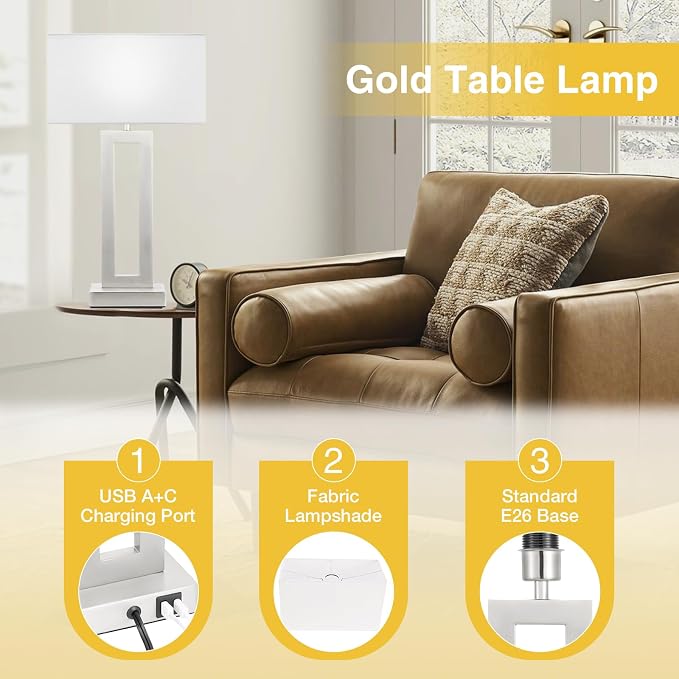 Seealle 22" Tall Bedroom Lamps for Living Room - Image 4