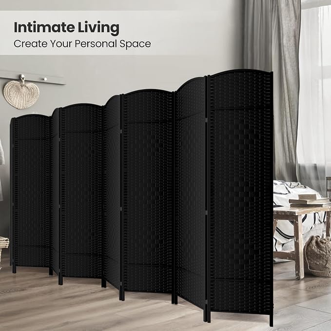 8 Panel Folding Room Divider, Woven Privacy Screen, handcrafted diamond pattern - Image 4