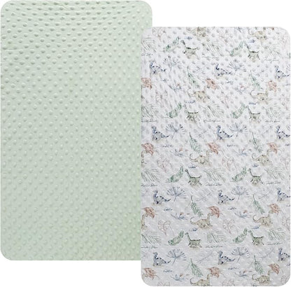 Dot Bassinet Sheet Set 2 Pack Stretch Fitted Cradle Sheets,Ultra Soft,Universal Fit Oval Rectangle Hourglass Pad/Mattress, for Baby Girls and Boys Light Green Dinosaur