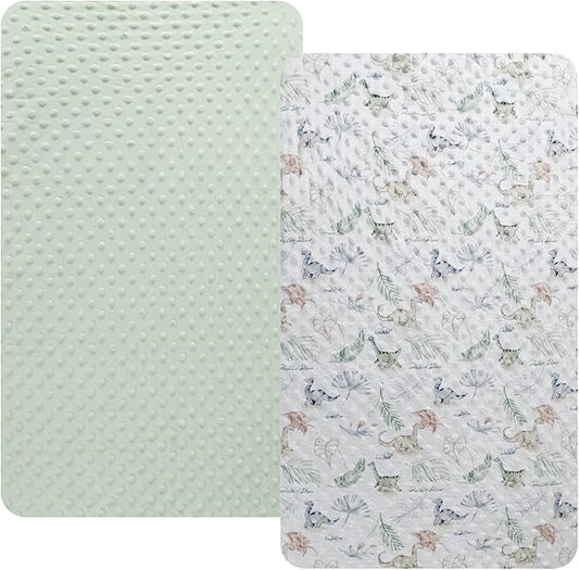 Dot Bassinet Sheet Set 2 Pack Stretch Fitted Cradle Sheets,Ultra Soft,Universal Fit Oval Rectangle Hourglass Pad/Mattress, for Baby Girls and Boys Light Green Dinosaur