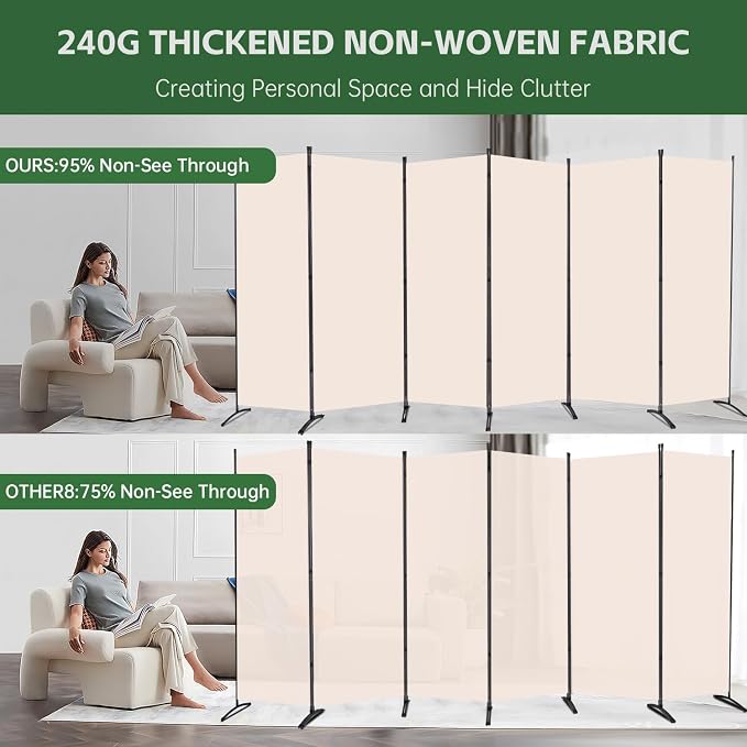6 Panel Folding Room Divider, Sturdy Frame Freestanding Wall Divider | - Image 3