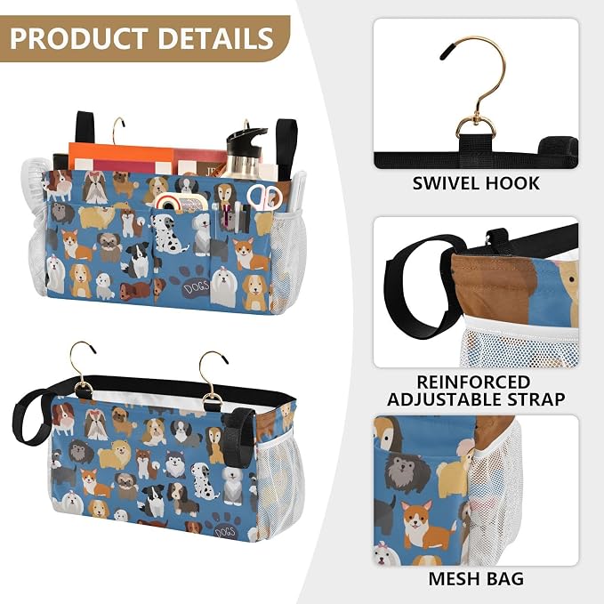 Dogs Cute tag8 Bedside Caddy Storage Bag Bedside Organizer - Image 5