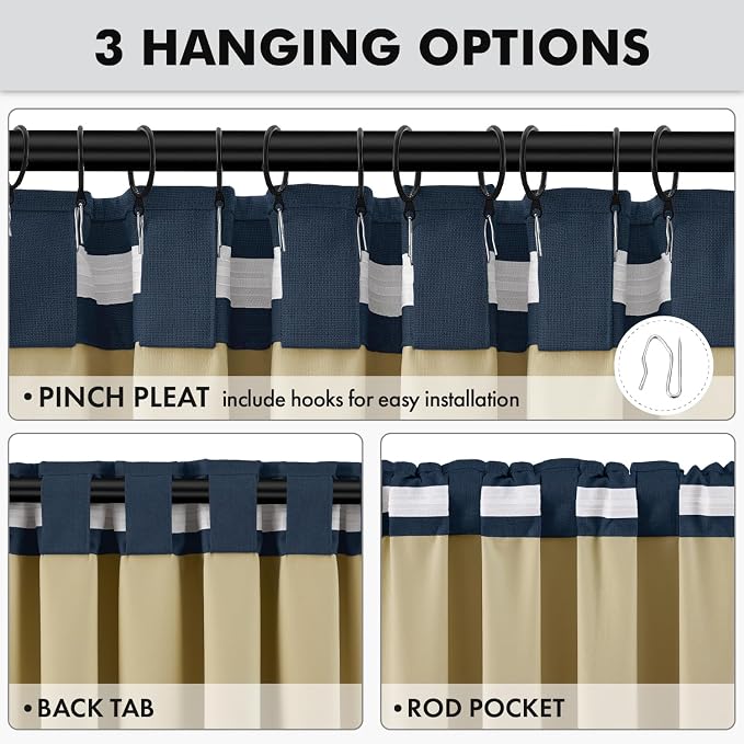 MIULEE 100% Blackout Linen Curtains 42 x 96 Inch Midnight Blue 2 Panels | - Image 5