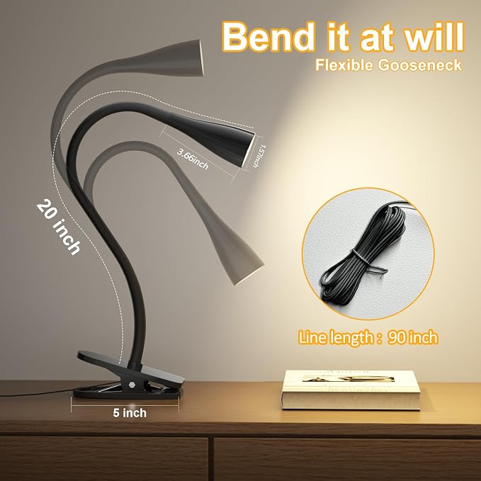Book Light for Reading in Bed, Eye-Caring LED Reading Light, 360° Flexible Clip - Image 2