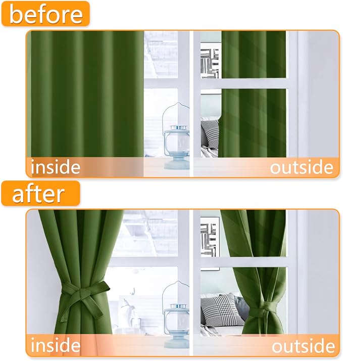 Blackout Curtains for Bedroom, Olive Green, 42 x 45 Inch, 2 Panel | Thermal - Image 4