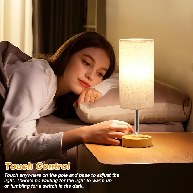 Dicoool Bedside Table Lamp Set of 2-3-Way Dimmable Touch Lamp, USB A+C | LED - Image 6