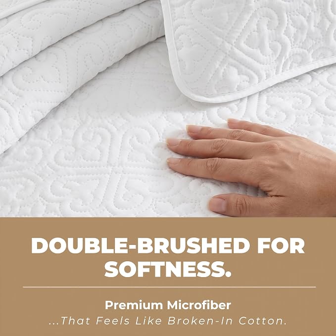 HLC.ME Lorenzo - 3 Piece Bedspread King Size Beige Quilt Bedding Set, - Image 4