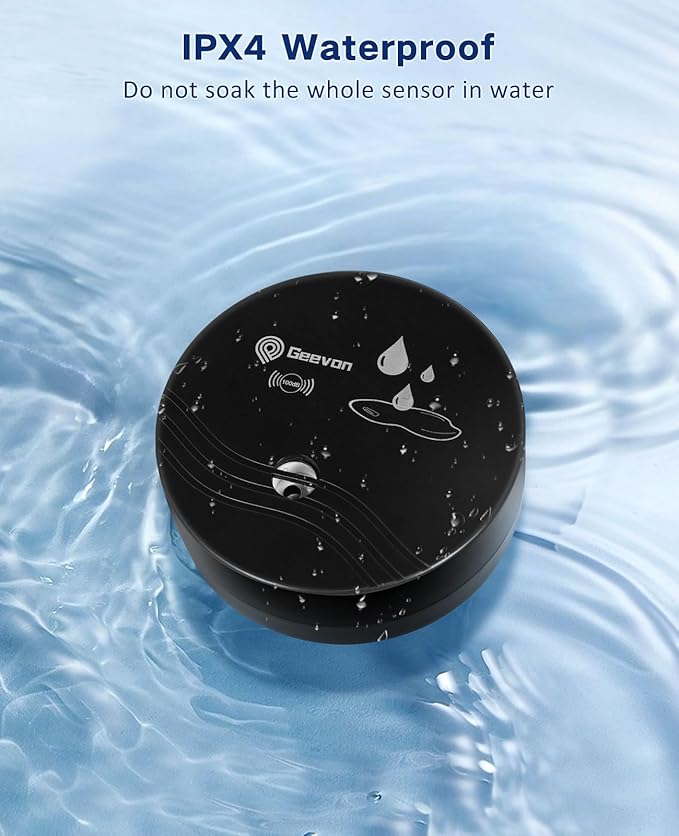 Geevon 2 Pack Water Leak Detectors, 100dB Water Sensor Alarms Flood Detector for Basements, Bathrooms, Laundry Rooms, Kitchens, Garages, and Attics, Water Alarms Battery-Operated (Battery Included)