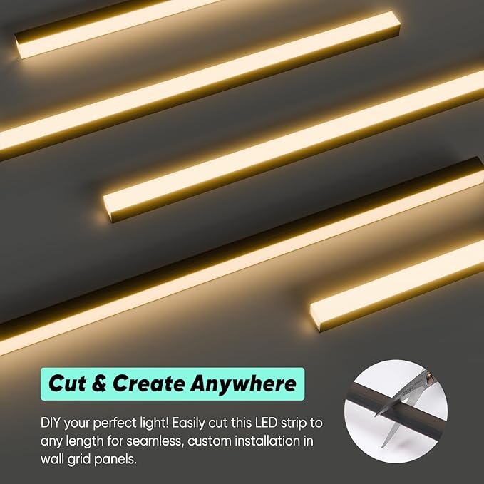 GZBtech Flexible LED Recessed Strip Light for Wood Slat Wall Panels 9.84FT, 3000K Warm White Cuttable Neon Rope Lighting with Remote Control, Dimmable IP67 Waterproof Black Strip Lights, ETL Listed