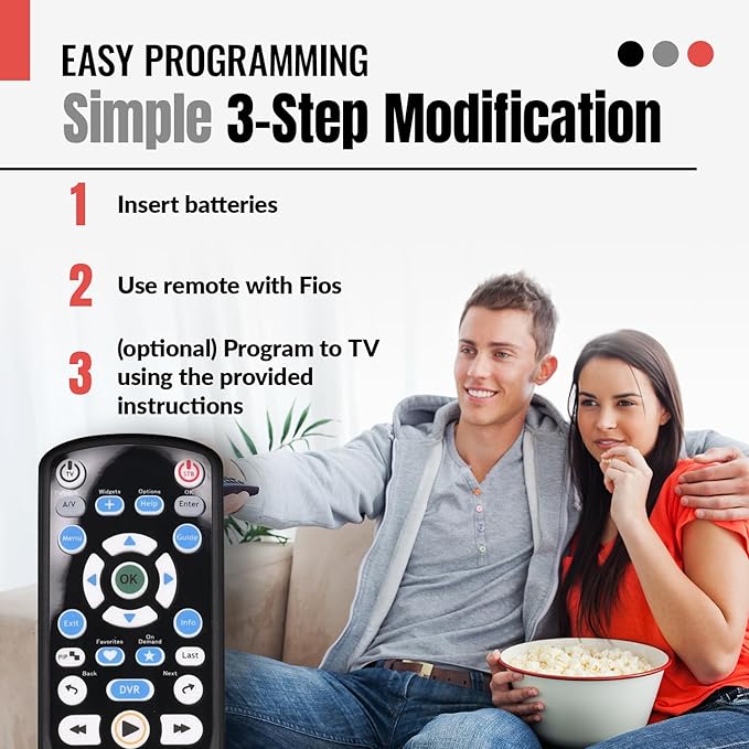 ANDERIC RRP265V5 Replacement Remote Control Compatible with Verizon FiOS 2-Device, Version 2/3/4/5 RC2655007/01, Work with All FiOS Systems and Set Top Boxes Replacement Controller