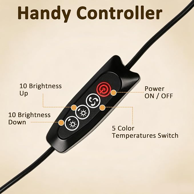 Akynite Desk Lamp Clip on Light, 48 LED Clamp Lamp, 5 Color 10 Brightness | USB - Image 9
