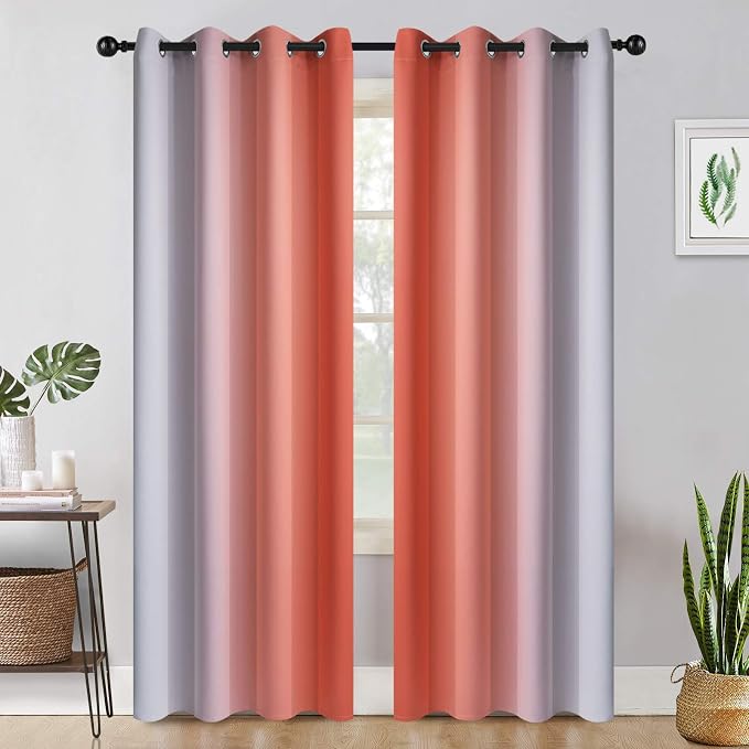 COSVIYA Curtains & Drapes Grommet Ombre Coral Curtains W52 x L84 Inch | - Image 2