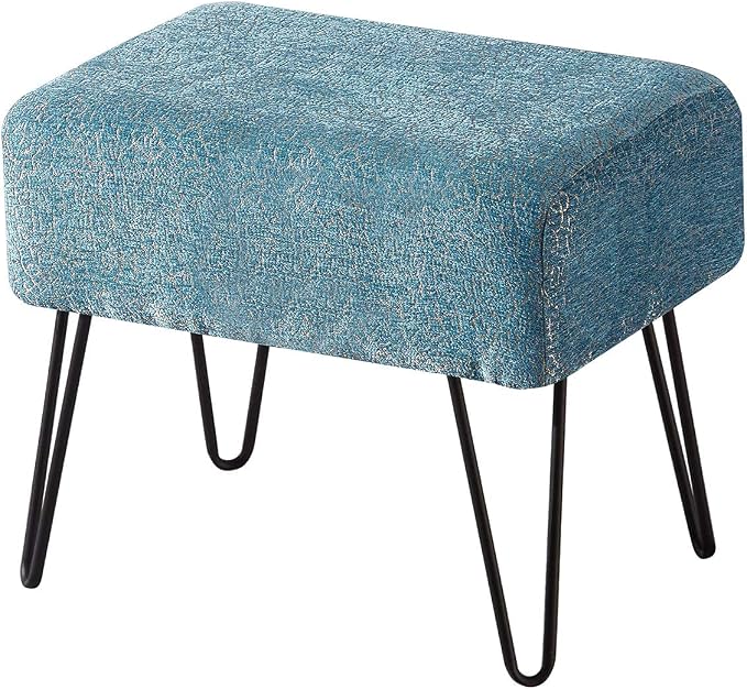 Home Soft Things Blue Jacquard Chenille Ottoman, Babati-Turquoise, Fuzzy Entry by HomeSoftThings