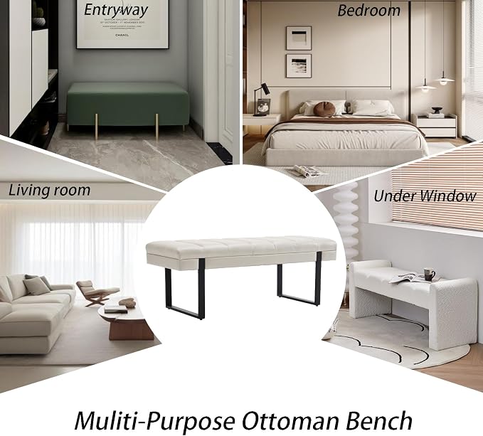 46" Faux Leather Bench for Bedroom End of Bed Window, Upholstered Ottoman - Image 8