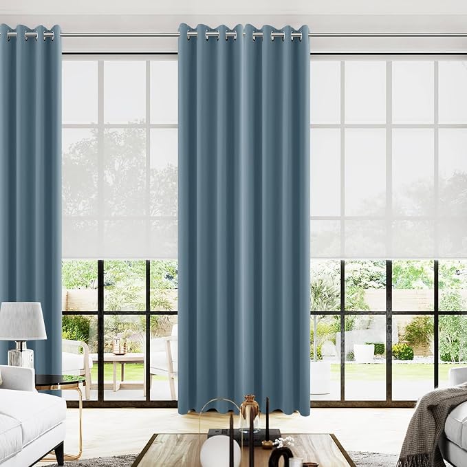 KOUFALL Blue Blackout Curtains 96 Inches Long by KOUFALL