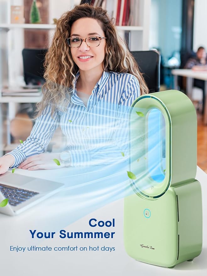 let'me Desk Fan, 11.8 Inch Portable Bladeless Fan Small Personal Cooling Fan with 5 Colors Touch Control LED Light, Quiet USB Table Fan for Home, Office, Bedroom Summer Gift
